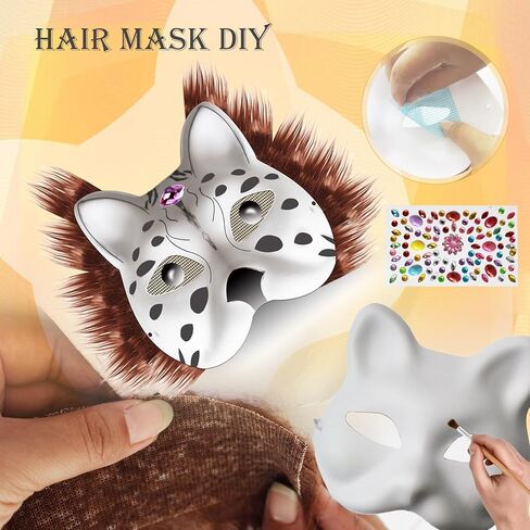 مجموعة قناع تيريان للقطط DIY مع ملصقات للأحجار الكريمة بشرائط من الفرو الصناعي، مجموعة الحرف اليدوية لقناع تيريان، أقنعة تنكرية للهالوين in Kuwait