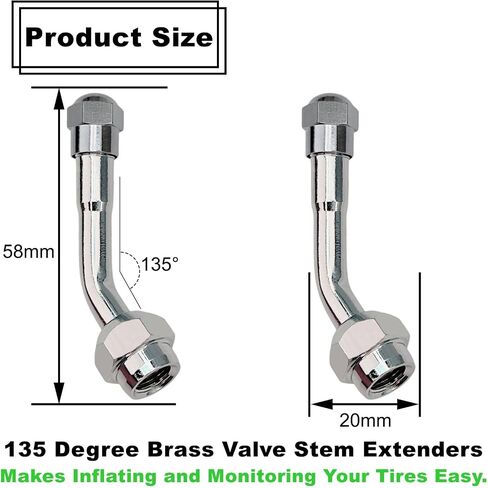 Valve Stem Extenders,45 Degree 90 Degree 135 Degree Tire Valve Extension Compatible for Dual Wheels Passenger Cars, RV, Stroller, Bicycles, Motorcycles and Trailers (2 Pack 135 Degree) in Kuwait