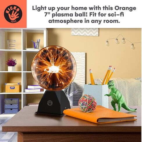 Kicko 7-Inch Orange Plasma Ball Touch Sensitive, Nebula Thunder Lightning Plug-in Plasma Globe, Crystal Ball for Parties, Science Decorations, Props, Light Up Ball for Kids, Bedroom Decor, Home in Saudi Arabia