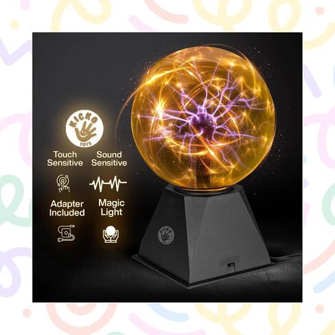 Kicko 7-Inch Orange Plasma Ball Touch Sensitive, Nebula Thunder Lightning Plug-in Plasma Globe, Crystal Ball for Parties, Science Decorations, Props, Light Up Ball for Kids, Bedroom Decor, Home in Saudi Arabia