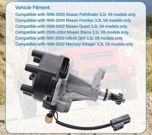 Ignition Distributor with Cap & Rotor Compatible for Nissan Pathfinder Frontier Xterra Quest Infiniti QX4 Mercury Villager 3.3L V6, Repalces# 22100-1W601, 22100-1W600 in Saudi Arabia