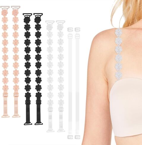 4 أزواج من أحزمة الفستان لفستان بدون حمالات، استبدال أشرطة حمالة الصدر، أشرطة كتف مرنة قابلة للتعديل من الدانتيل للنساء والفتيات in Kuwait