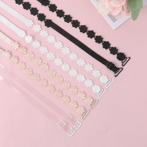 4 أزواج من أحزمة الفستان لفستان بدون حمالات، استبدال أشرطة حمالة الصدر، أشرطة كتف مرنة قابلة للتعديل من الدانتيل للنساء والفتيات in Kuwait