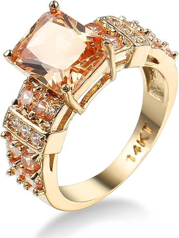 Men's 925 Silver Ring Square Cubic Zircon Inlaid-Classic Ring-Fashion Silver Jewelry-Party Accessories Square Diamond Ring 14K Gold Plated Champagne Zircon in Kuwait