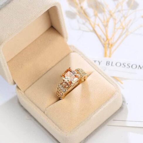 Men's 925 Silver Ring Square Cubic Zircon Inlaid-Classic Ring-Fashion Silver Jewelry-Party Accessories Square Diamond Ring 14K Gold Plated Champagne Zircon in Kuwait