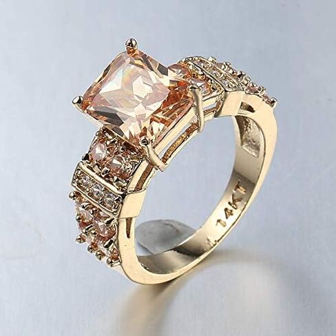 Men's 925 Silver Ring Square Cubic Zircon Inlaid-Classic Ring-Fashion Silver Jewelry-Party Accessories Square Diamond Ring 14K Gold Plated Champagne Zircon in Kuwait