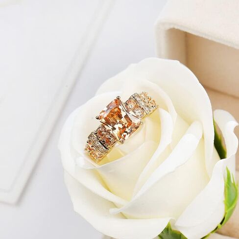 Men's 925 Silver Ring Square Cubic Zircon Inlaid-Classic Ring-Fashion Silver Jewelry-Party Accessories Square Diamond Ring 14K Gold Plated Champagne Zircon in Kuwait