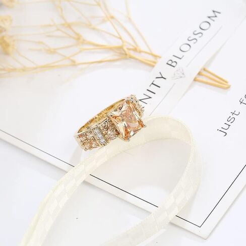 Men's 925 Silver Ring Square Cubic Zircon Inlaid-Classic Ring-Fashion Silver Jewelry-Party Accessories Square Diamond Ring 14K Gold Plated Champagne Zircon in Kuwait
