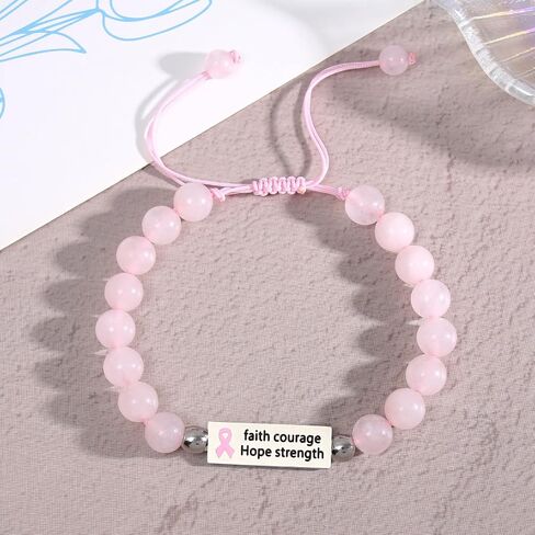 Fuqimanman2020 Natural Stone Beaded Bracelets Breast Cancer Awareness Bracelets Faith Hope Courage Strength Accessories Inspirational Bracelets Jewelry Gift for Women in Saudi Arabia