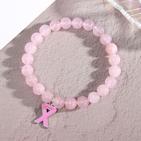 Fuqimanman2020 Natural Stone Beaded Bracelets Breast Cancer Awareness Bracelets Faith Hope Courage Strength Accessories Inspirational Bracelets Jewelry Gift for Women in Saudi Arabia