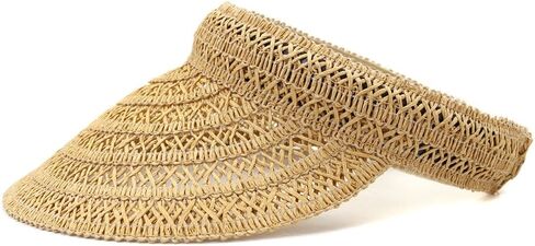 Womens Summer Straw Sun Visor Wide Brim Straw Beach Hats Hand Woven Outdoor Sunshade Caps in Kuwait