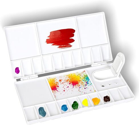 Folding Palette Watercolor Tray Palette Paint Tray with Lid, 25 Compartments White Plastic Painting Pallet Case with Thumbhole for Mixing Gouache Oil Acrylic Painting in Saudi Arabia