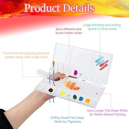 Folding Palette Watercolor Tray Palette Paint Tray with Lid, 25 Compartments White Plastic Painting Pallet Case with Thumbhole for Mixing Gouache Oil Acrylic Painting in Saudi Arabia