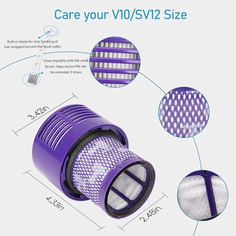 استبدال فلتر V10 للمكنسة الكهربائية دايسون V10 سيكلون ابسولوت أنيمال موتورهيد برو توتال كلين بلس SV12 من سلسلة مكنسة كهربائية، فلتر Ewerex V10 مع قفل تيجر وفرشاة، استبدال #DY-969082-01 (عبوتان) in Kuwait