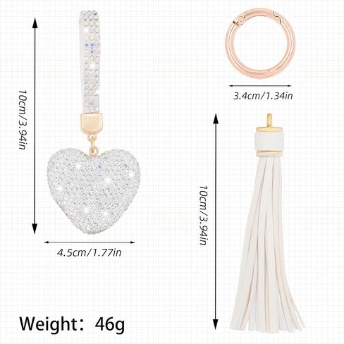 Heart Shape Rhinestone Glitter Keychains for Women Charms Purse Crystal Tassel Car Key Rings Backpacks in Saudi Arabia