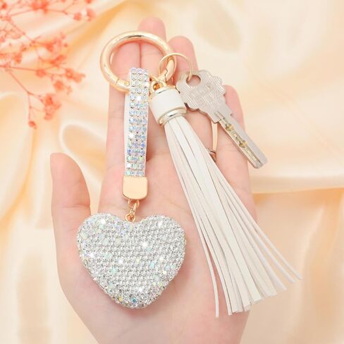 Heart Shape Rhinestone Glitter Keychains for Women Charms Purse Crystal Tassel Car Key Rings Backpacks in Saudi Arabia