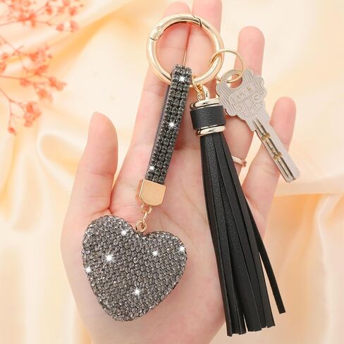Heart Shape Rhinestone Glitter Keychains for Women Charms Purse Crystal Tassel Car Key Rings Backpacks in Saudi Arabia