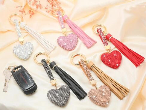 Heart Shape Rhinestone Glitter Keychains for Women Charms Purse Crystal Tassel Car Key Rings Backpacks in Saudi Arabia