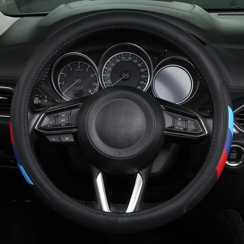Microfiber Leather Steering Wheel Cover 15inch Breathable Compatible with BMW Car Accessories in Saudi Arabia