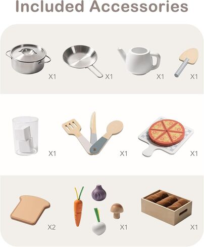 مطبخ لعب الأطفال من ROBUD - مطبخ ألعاب خشبي مع صندوق زرع، مجموعة لعب المطبخ التظاهري من مونتيسوري مع صانع الثلج وفرن بيتزا للأطفال الصغار 3-8 in Kuwait