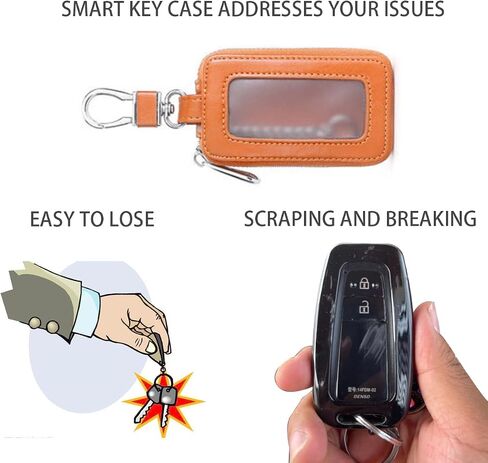 Universal Vehicle Smart Key Case Remote Fob Case Leather Car Key Holder Keychain Ring Case Bag for Men Women in Kuwait