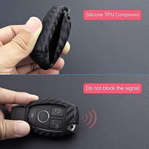 Soft Silicone Rubber Carbon Fiber Texture Car Key Fob Case Cover For Mercedes-Benz A Class B C E S G M V Class CLA CLS GLA GLC GLE GLK GL GLS SL SLK SLC Viano For Metris -Black-Weave Keychain in Saudi Arabia