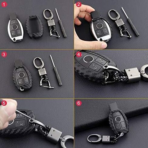 Soft Silicone Rubber Carbon Fiber Texture Car Key Fob Case Cover For Mercedes-Benz A Class B C E S G M V Class CLA CLS GLA GLC GLE GLK GL GLS SL SLK SLC Viano For Metris -Black-Weave Keychain in Saudi Arabia