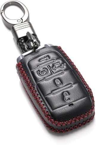 Vitodeco Genuine Leather Smart Key Fob Case Cover Protector Compatible with RAM 1500, RAM 2500, RAM 3500 2019-2025 (5-Button with Tailgate, Black/Red) in Kuwait