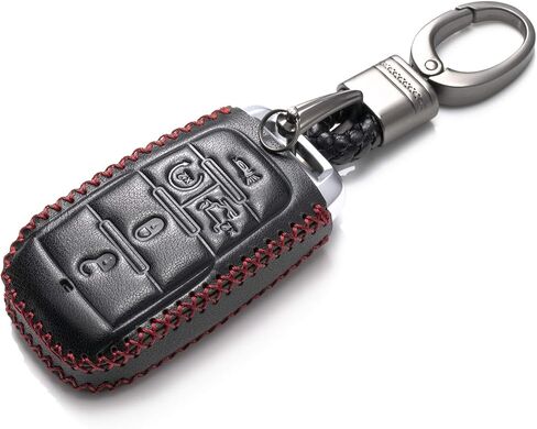 Vitodeco Genuine Leather Smart Key Fob Case Cover Protector Compatible with RAM 1500, RAM 2500, RAM 3500 2019-2025 (5-Button with Tailgate, Black/Red) in Kuwait