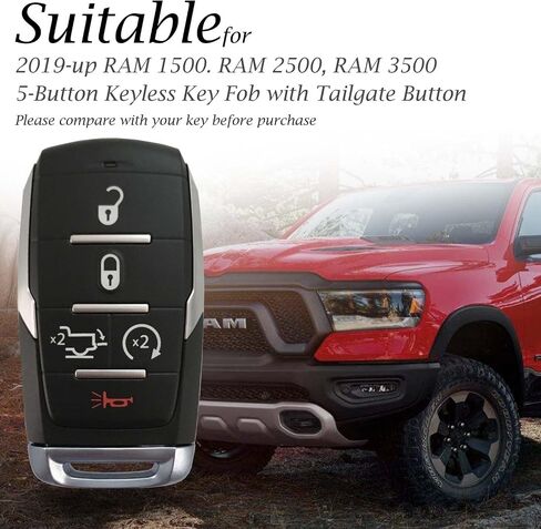 Vitodeco Genuine Leather Smart Key Fob Case Cover Protector Compatible with RAM 1500, RAM 2500, RAM 3500 2019-2025 (5-Button with Tailgate, Black/Red) in Kuwait