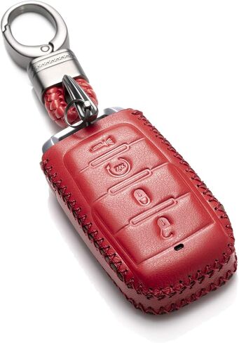 Vitodeco Genuine Leather Smart Key Fob Case Cover Protector Compatible with RAM 1500, RAM 2500, RAM 3500 2019-2025 (5-Button with Tailgate, Black/Red) in Kuwait