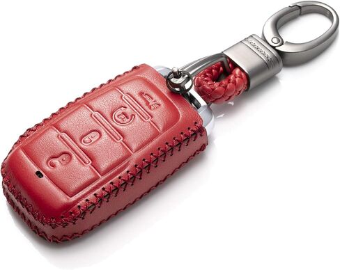 Vitodeco Genuine Leather Smart Key Fob Case Cover Protector Compatible with RAM 1500, RAM 2500, RAM 3500 2019-2025 (5-Button with Tailgate, Black/Red) in Kuwait