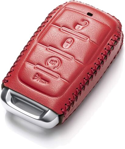 Vitodeco Genuine Leather Smart Key Fob Case Cover Protector Compatible with RAM 1500, RAM 2500, RAM 3500 2019-2025 (5-Button with Tailgate, Black/Red) in Kuwait