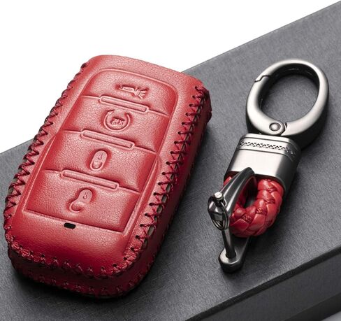 Vitodeco Genuine Leather Smart Key Fob Case Cover Protector Compatible with RAM 1500, RAM 2500, RAM 3500 2019-2025 (5-Button with Tailgate, Black/Red) in Kuwait