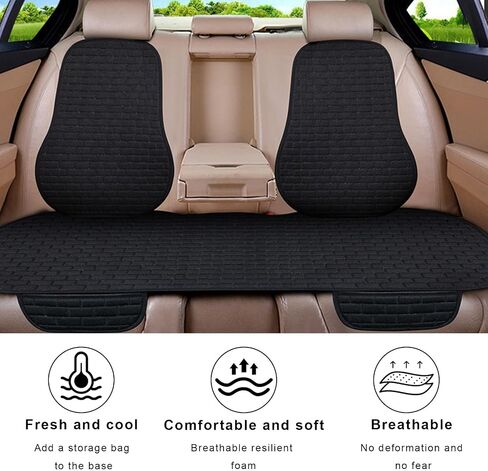 Car Back Seat Cover, Comfortable Non-Slip Rear Bench Car Seat Cover with Storage Pocket, Universal Breathable Automotive Rear Seat Bottom Cover Protector Pad, Car Accessories (Black) in Saudi Arabia