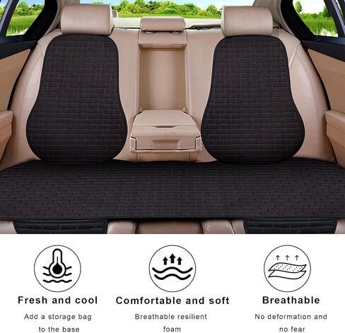 Car Back Seat Cover, Comfortable Non-Slip Rear Bench Car Seat Cover with Storage Pocket, Universal Breathable Automotive Rear Seat Bottom Cover Protector Pad, Car Accessories (Black) in Saudi Arabia