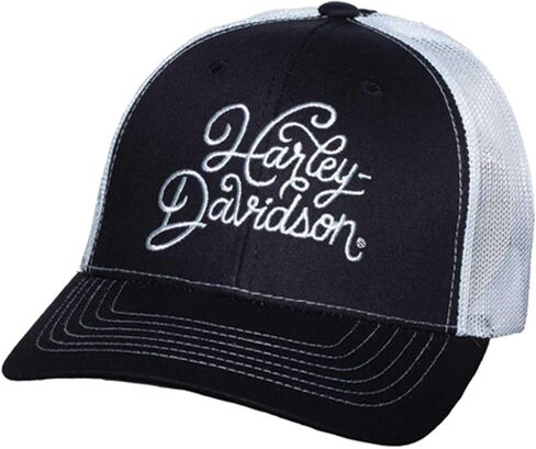 قبعة Harley-Davidson النسائية ذات التصميم الدوامي القابلة للتعديل على شكل ذيل حصان شبكية لسائقي الشاحنات - باللون الأسود in Saudi Arabia