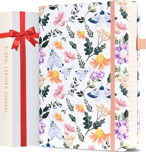 Lined Notebook Journal for Women Girls, 312 Numbered Pages A5 Pink PU Leather Journal, Hardcover College Ruled Notebook with Gift Box, 100gsm Thick Floral Diary, Cute Aesthetic Office School Supplies in Saudi Arabia