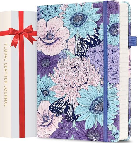 Lined Notebook Journal for Women Girls, 312 Numbered Pages A5 Pink PU Leather Journal, Hardcover College Ruled Notebook with Gift Box, 100gsm Thick Floral Diary, Cute Aesthetic Office School Supplies in Saudi Arabia