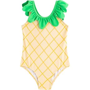LIZENS Girls One Piece Swimwear 2-12years Ruffle Trim Pineapple Cute Tropical Fruit Beach Bathing Suit for Kids Swimsuit