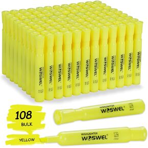 Highlighters Bulk, 108 Pack Tank Style Highlighters Set, Fluorescent Yellow, Chisel Tip Highlighter Markers Bulk for Kid and Adult Coloring, Highlighting as School Supplies