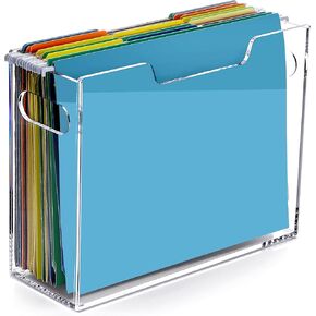 Hanging File Box, Letter Size Acrylic Hanging File Organizer, Clear Portable File Storage Box with Handle, File Folder Holder for Desk Home Office School -1 Pack