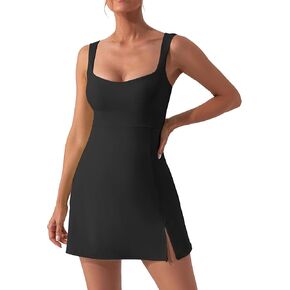 Kaximil Women's Sexy Square Neck Mini Dress Built in Shorts and Bra Slit Club Party Short Dress