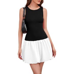 MISSACTIVER Women Summer Bubble Tank Dresses Sleeveless Slim Fit Cute Mini Short Dress Crew Neck Bodycon Party Club Dresses