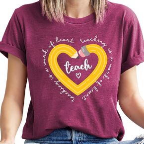 Teacher Shirts Women Funny Teaching Heart Graphic Tshirts Inspirational Teach Life Tee Tops