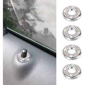 4PCS Bling Inner Car Door Lock Cover Stickers, Rhinestones Pull Rod Bolt Decorations, Crystal Auto Decals Door Bolt Cap Car Interior Accessories for Mercedes Benz C Class C200L GLC260 (Brown)