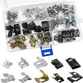 100Pcs 10 Sizes Metal Trim Clip - Panel Spring Clip Kit 7.9mm 10mm 11mm 13.1mm 14.1mm 15.3mm 15.8mm 16mm 17.3mm 18.2mm Auto Car U-Clip Trim Moulding Clip Kit Compatible with Audi VW 4A0-867-276A
