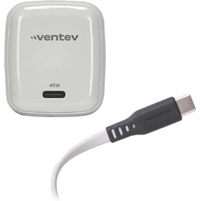 Ventev – شاحن حائط USB C مزدوج المنفذ بقدرة 65 وات لأجهزة iPhone 16/16 Pro Max وiPhone 15/15 Pro/15 Pro Max وAirPods وiPad Pro وiPad Air وPixel 9 وSamsung Galaxy | كتلة شحن سريعة، تصميم مضغوط - أبيض