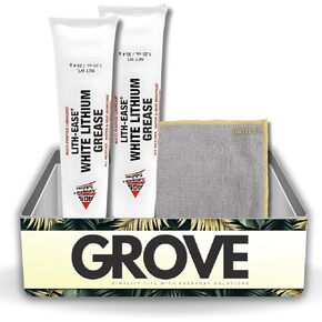 AGS Lith-Ease White Lithium Grease 1.25 oz Bundle with Microfiber Cloth - Multi-Purpose Lithium Based Grease for Automotive, Marine, and Home Use - Heat Resistant and Rust Protection - (3 Items)