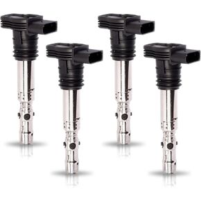 ENA Set of 4 Ignition Coil Pack 1.8 L4 Compatible with Volkswagen Audi A4 A6 TT Quattro VW Beetle Golf Jetta Passat 2001 2002 2003 2004 2005 1.8T Coils for UF437 UF580 UF411 06B905115R 06B905115D